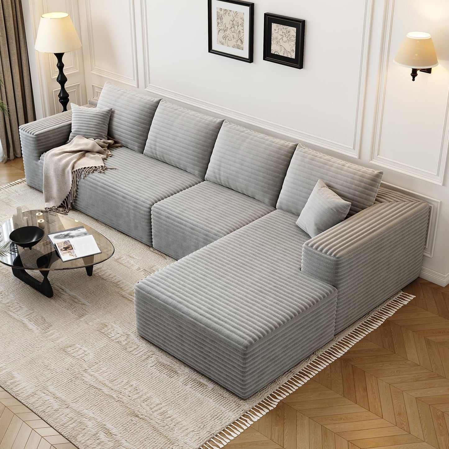 107.5" Cloud Modular Sectional Sofa with 1 Ottoman