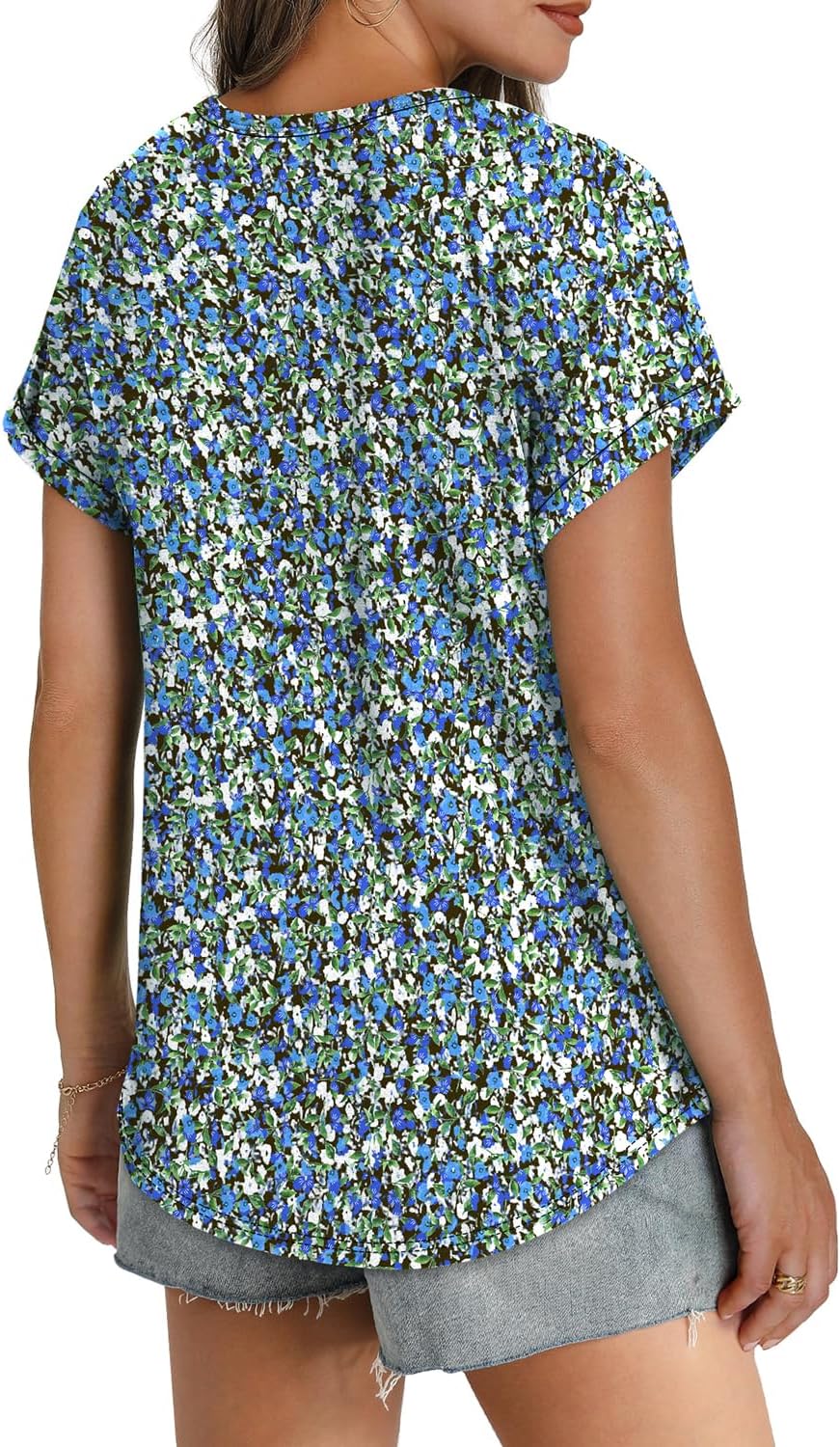 Womens T Shirts Crew Neck Rolled Short Sleeve Basic Summer Tees Curved Hem