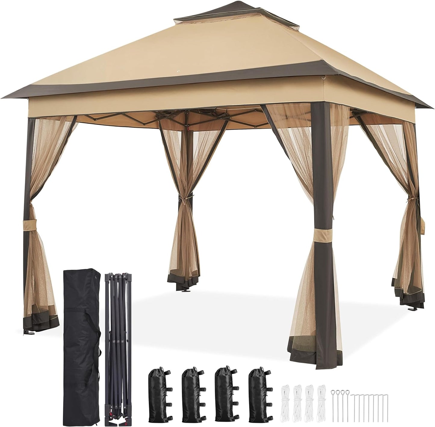11x11 Pop Up Gazebo Canopy Tent with Mesh Netting and Sandbags