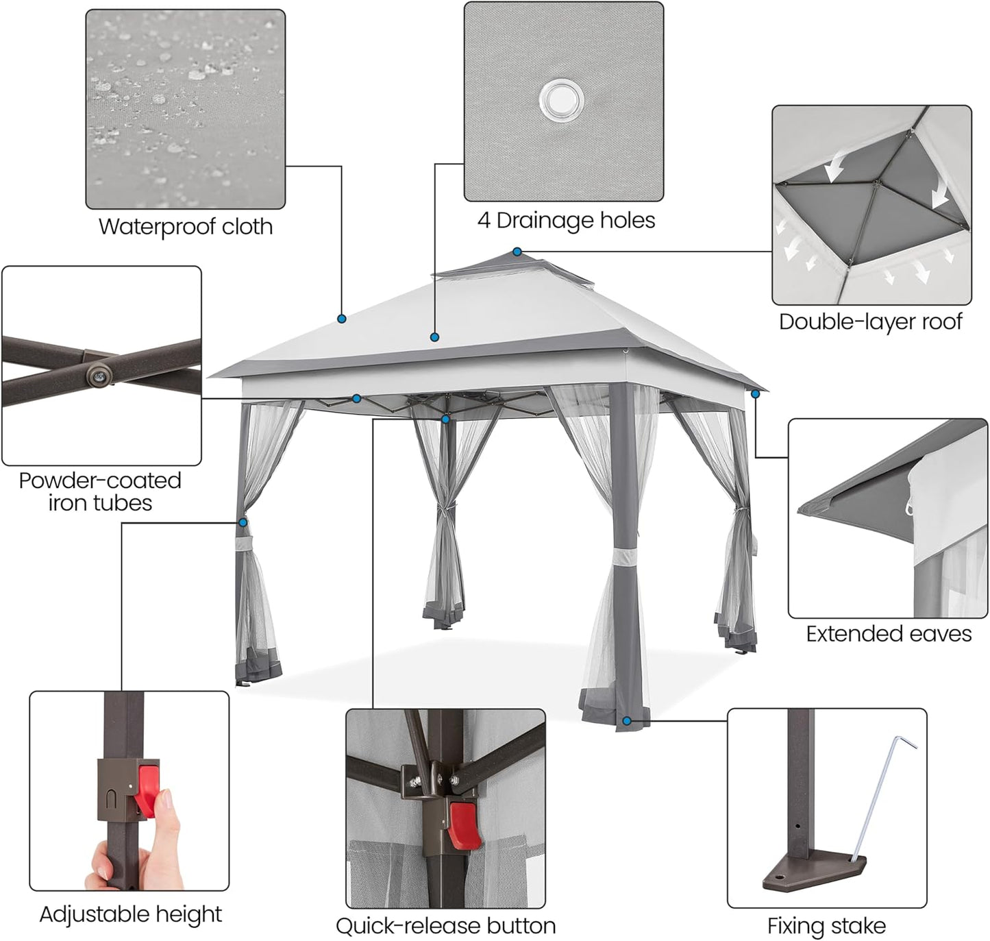 11x11 Pop Up Gazebo Canopy Tent with Mesh Netting and Sandbags