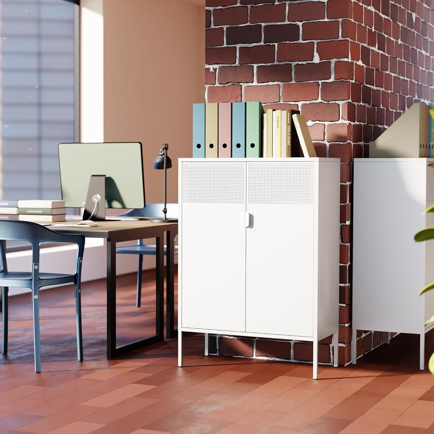 2 Door Storage Sideboard Metal Storage Cabinet with 2 Adjustable Shelf