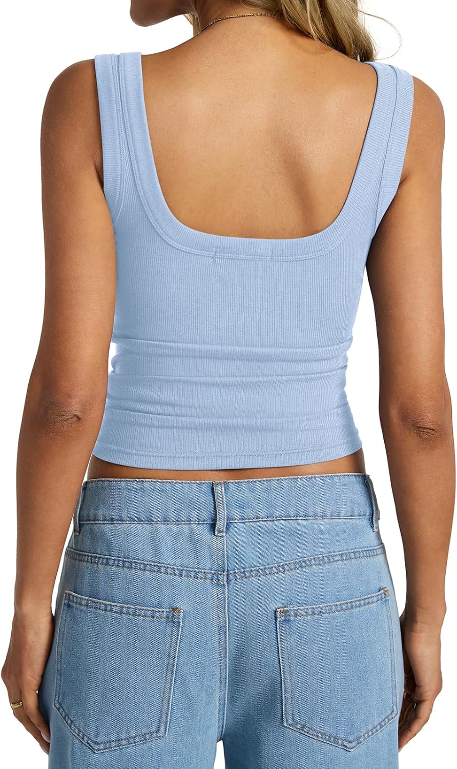 Womens Cotton Ribbed Square Neck Tank Tops