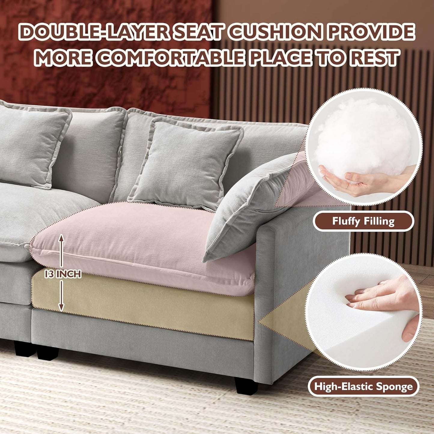 146" U-Shaped Modern Sofa Modular Sectional Cloud Couch