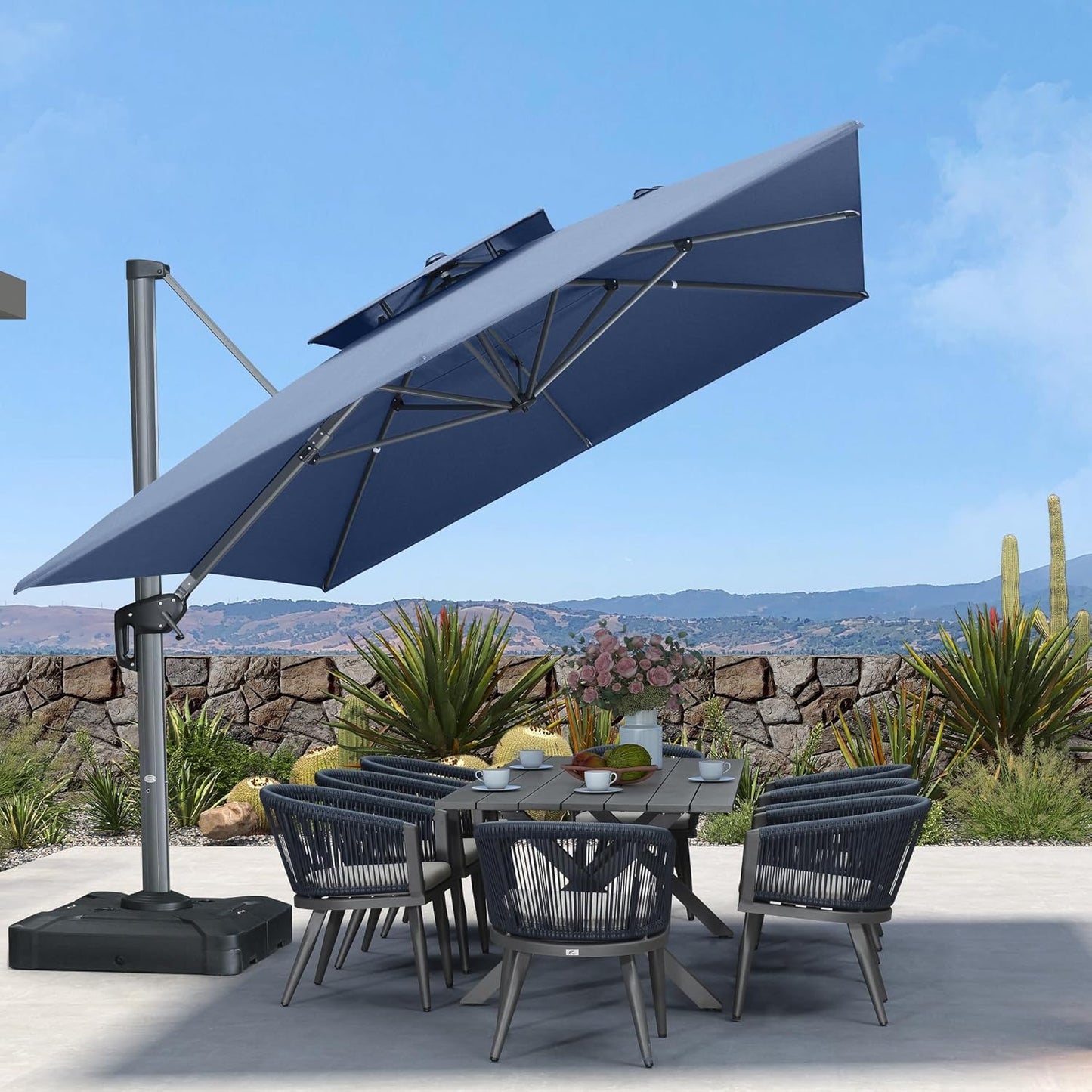12ft Patio Umbrella with Base Large Outdoor Square Umbrella