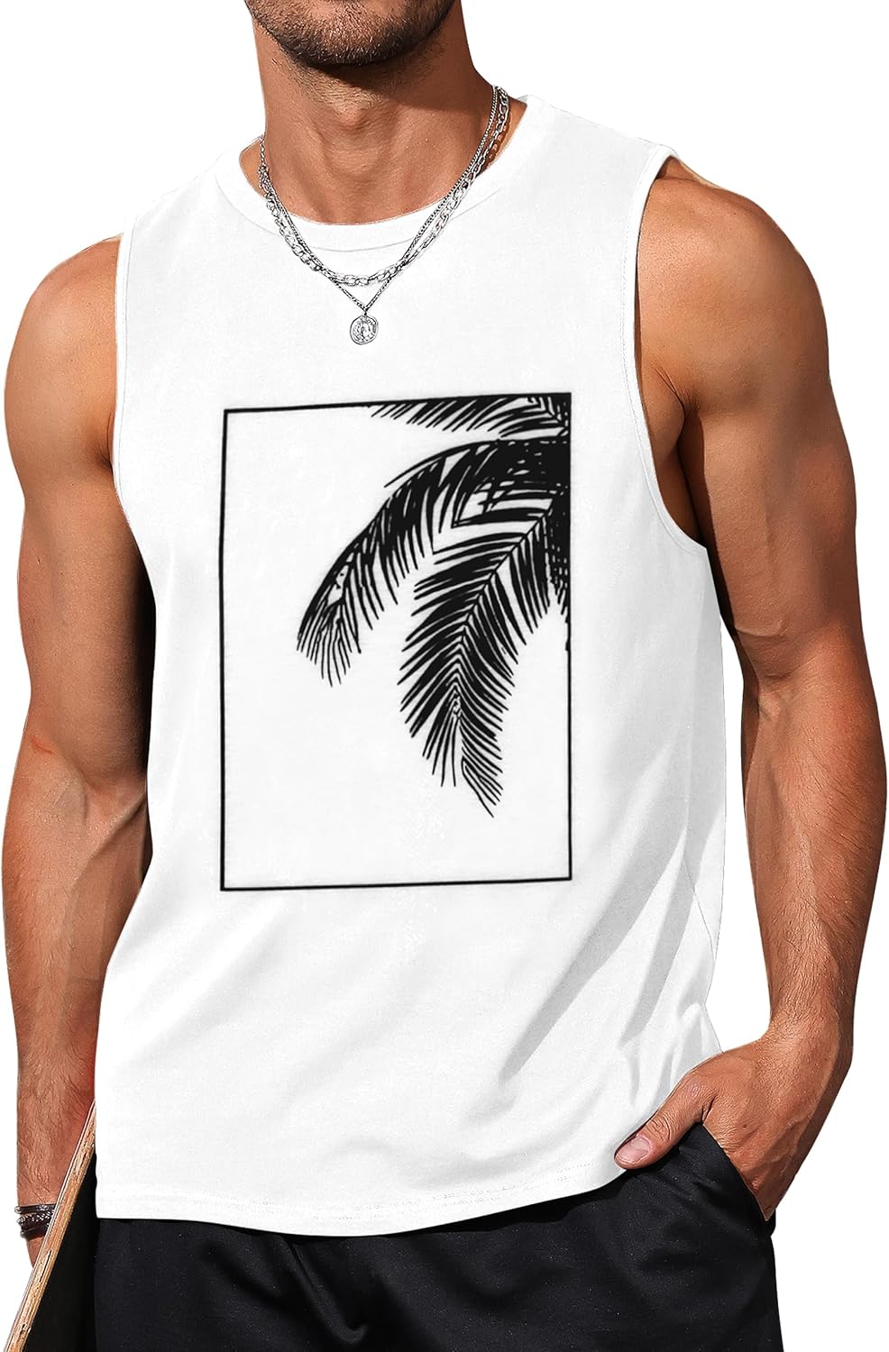 Mens Tank Tops Beach Summer Sleeveless Shirts Graphic Palm Tree Vacation