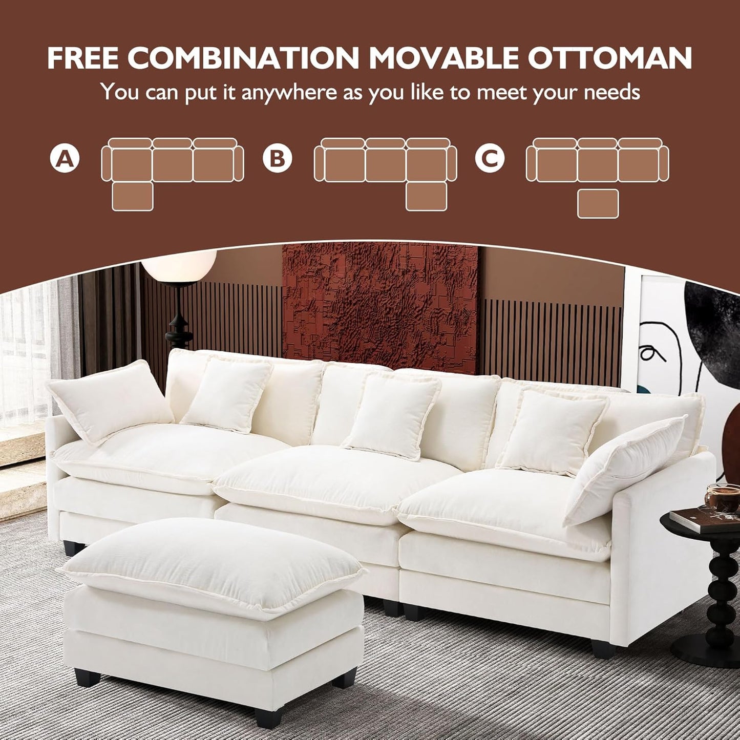 146" U-Shaped Modern Sofa Modular Sectional Cloud Couch
