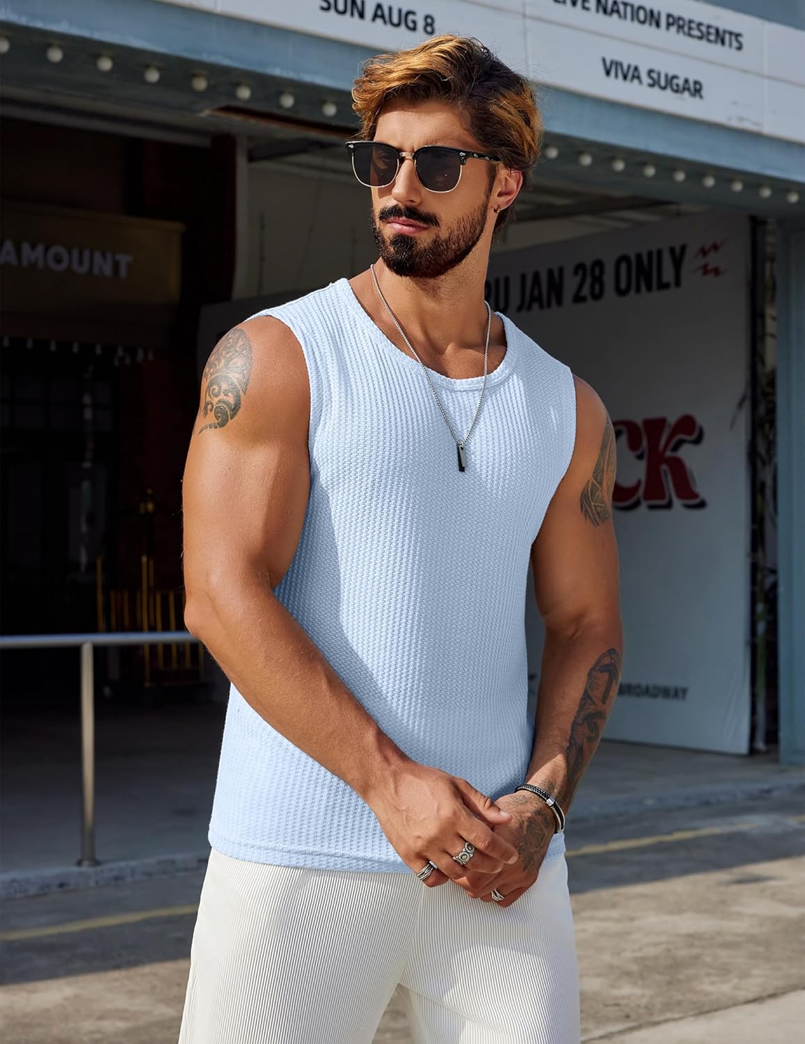 Mens Casual Tank Tops Waffle Knit Sleeveless Shirt Breathable Tank Shirts