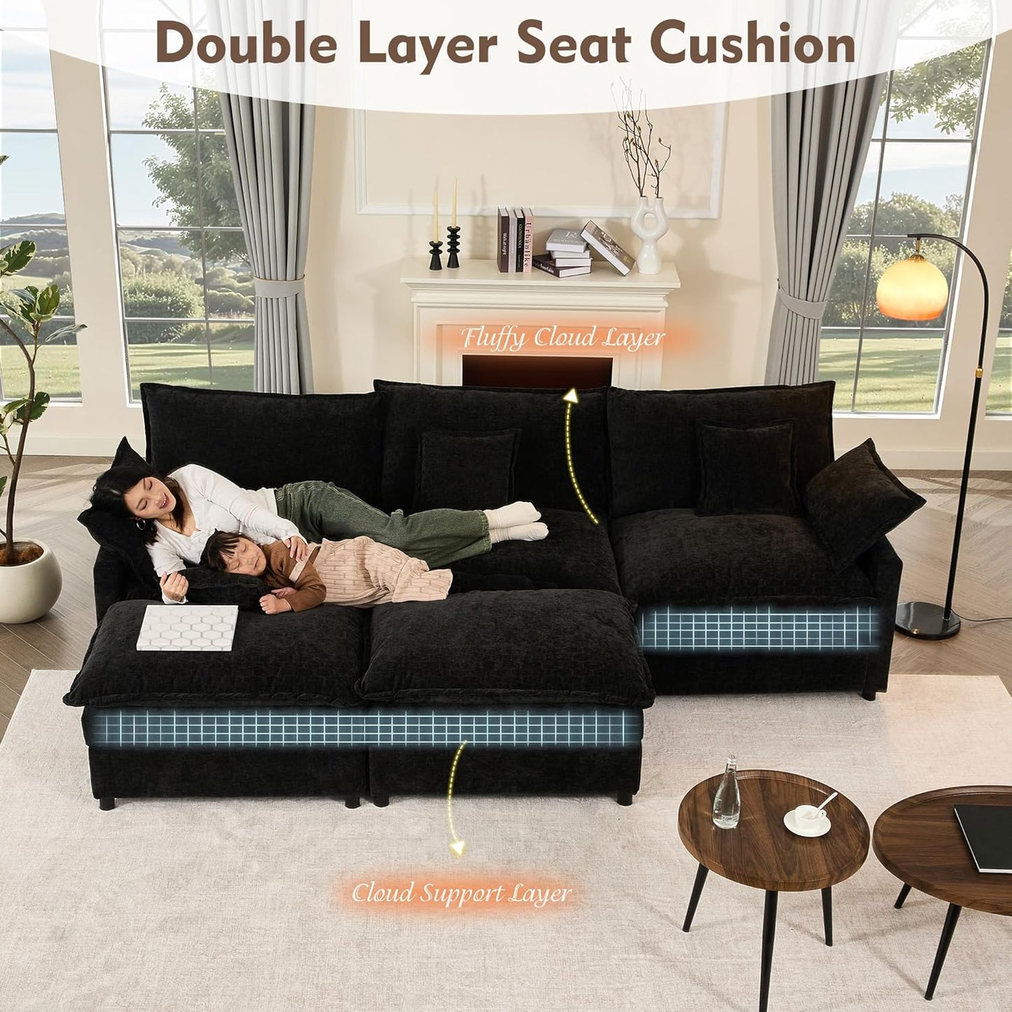 108" U Shaped Couch Modular Sectional Sofa