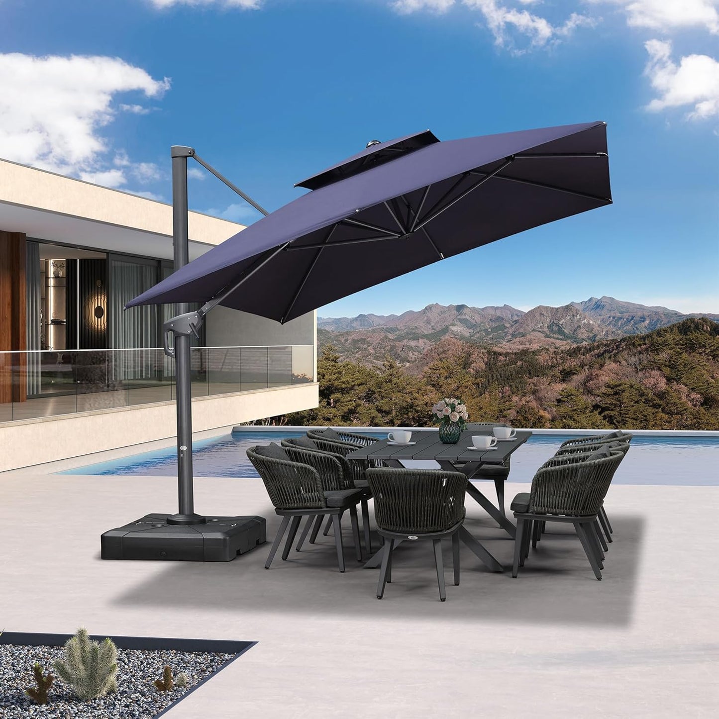 12ft Patio Umbrella with Base Large Outdoor Square Umbrella