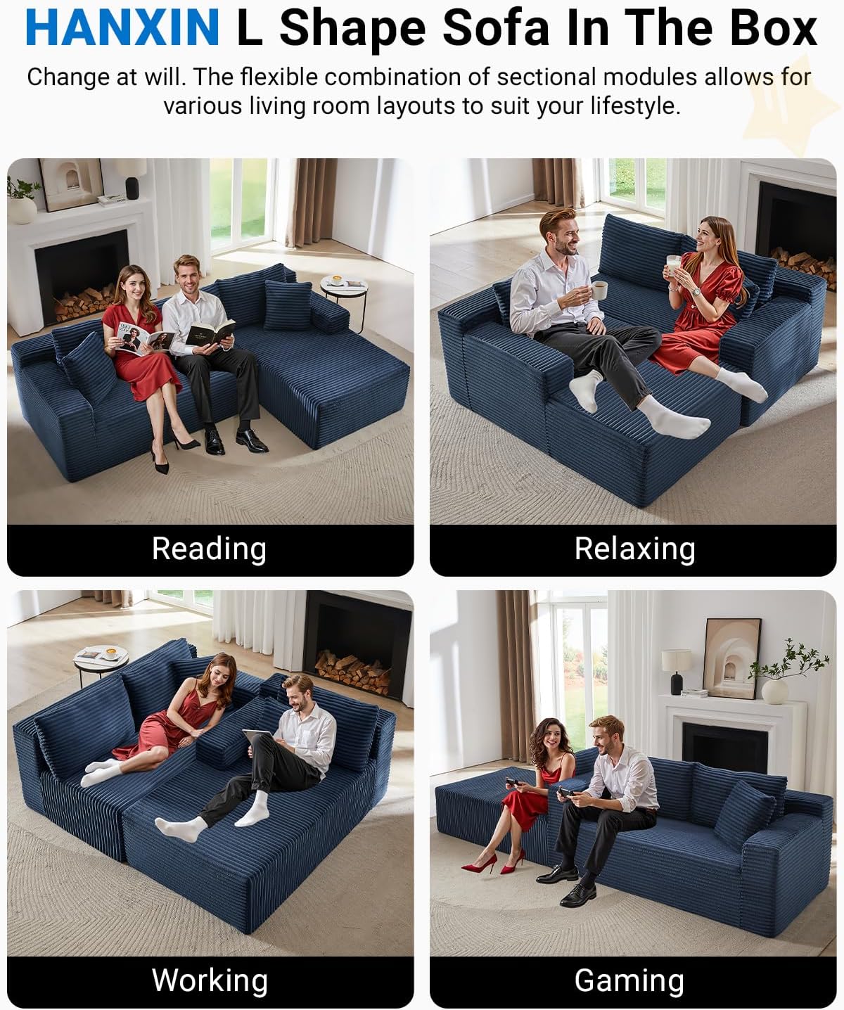 105 Inch Cloud Sectional Couch with Deep Seat