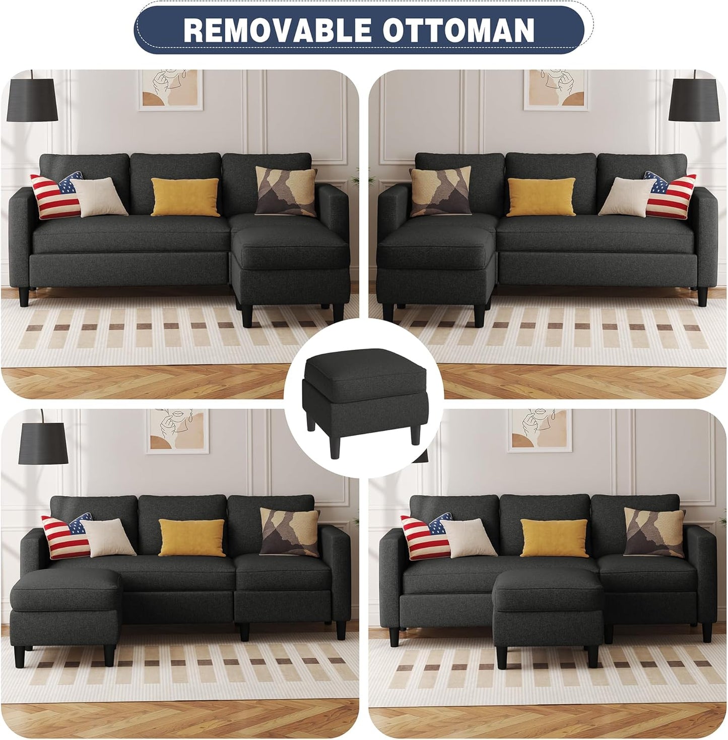 110 Inch U Shaped Sectional Sofa with Double Chaise Black
