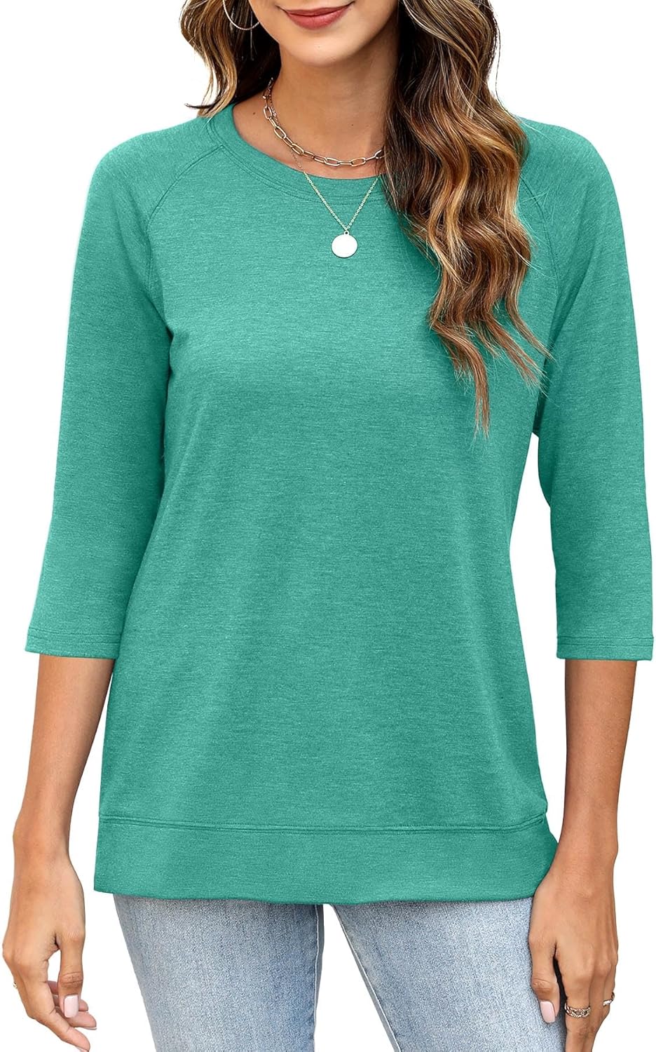 3/4 Sleeve Crew Neck Shirts Loose Fit Tunic Blouses Summer Tees