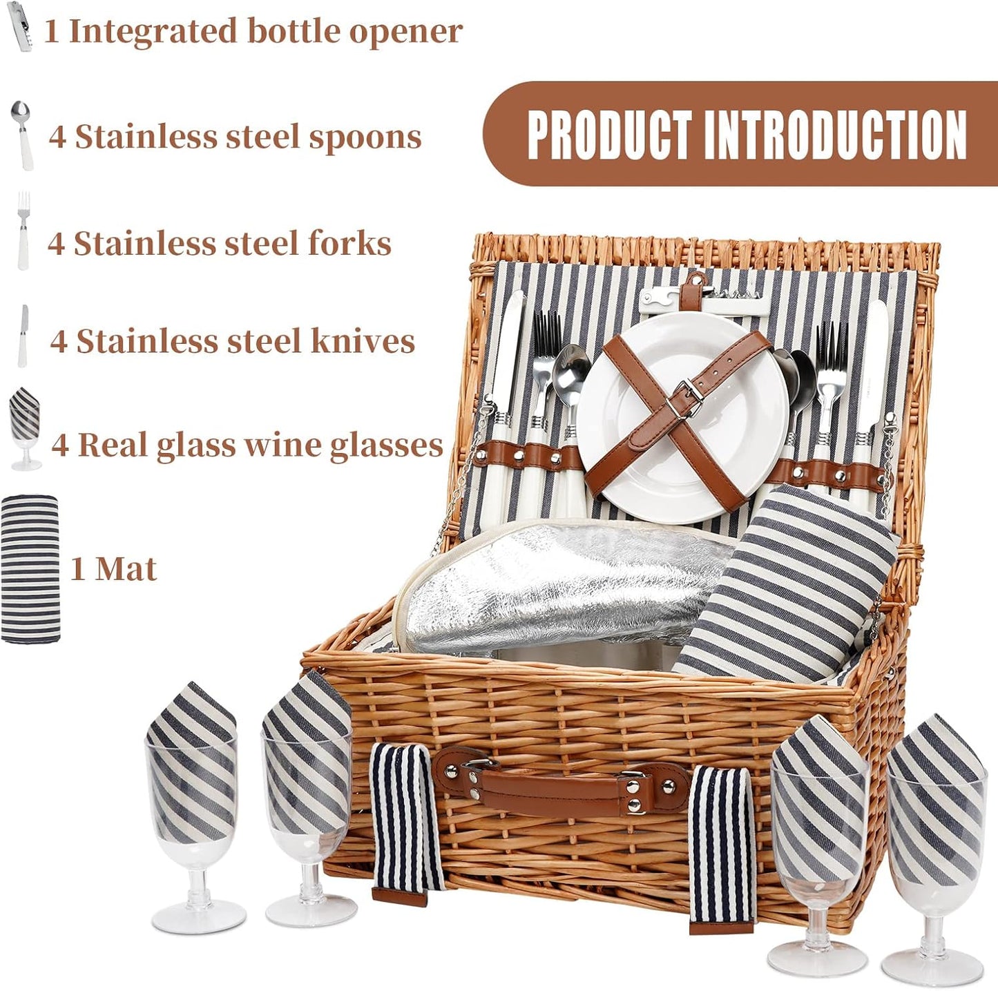 19Pcs Picnic Basket for 2 with Blanket