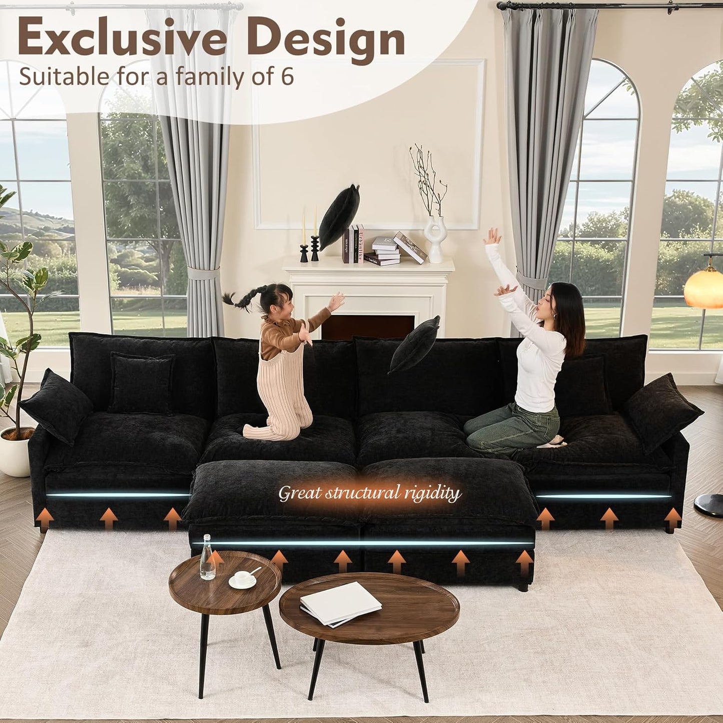108" U Shaped Couch Modular Sectional Sofa
