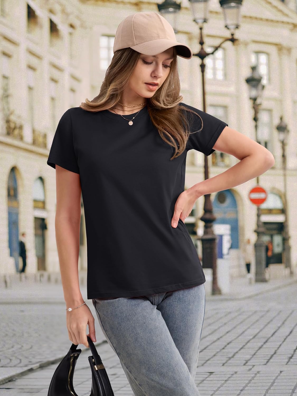 Women's Cotton T-Shirts Short-Sleeve Shirts Crew-Neck Tops