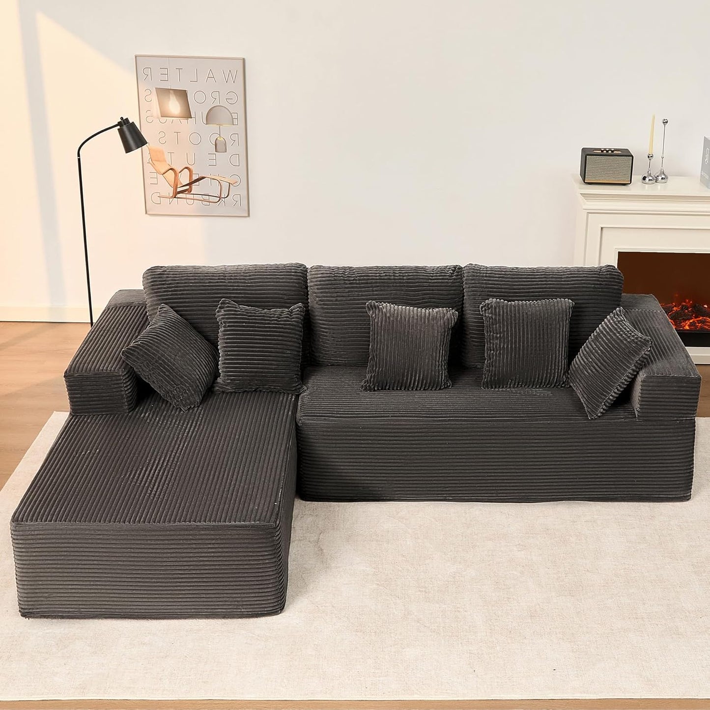 107" Boneless Couch with Deep Seat Cloud Sectional Couch for Living Room