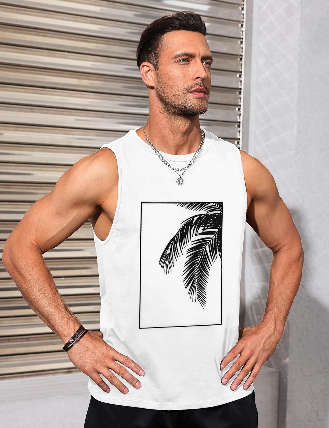 Mens Tank Tops Beach Summer Sleeveless Shirts Graphic Palm Tree Vacation