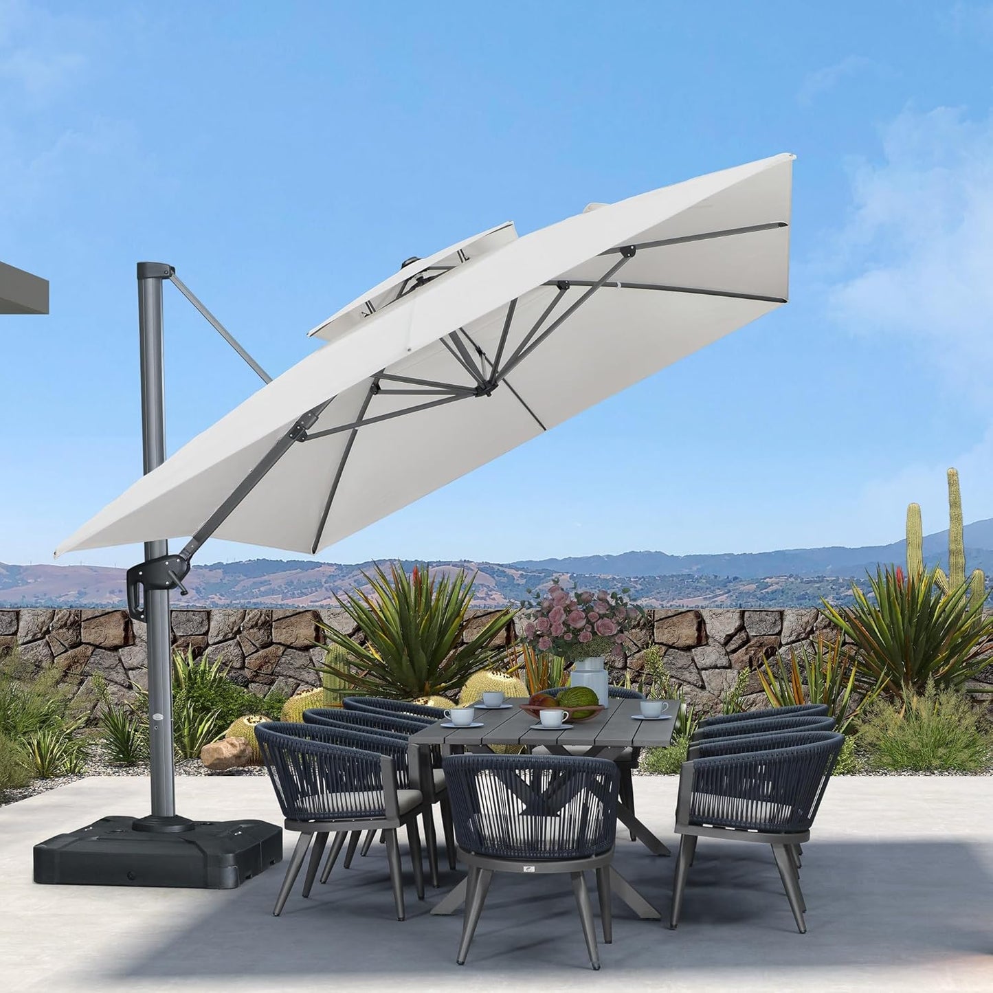 12ft Patio Umbrella with Base Large Outdoor Square Umbrella