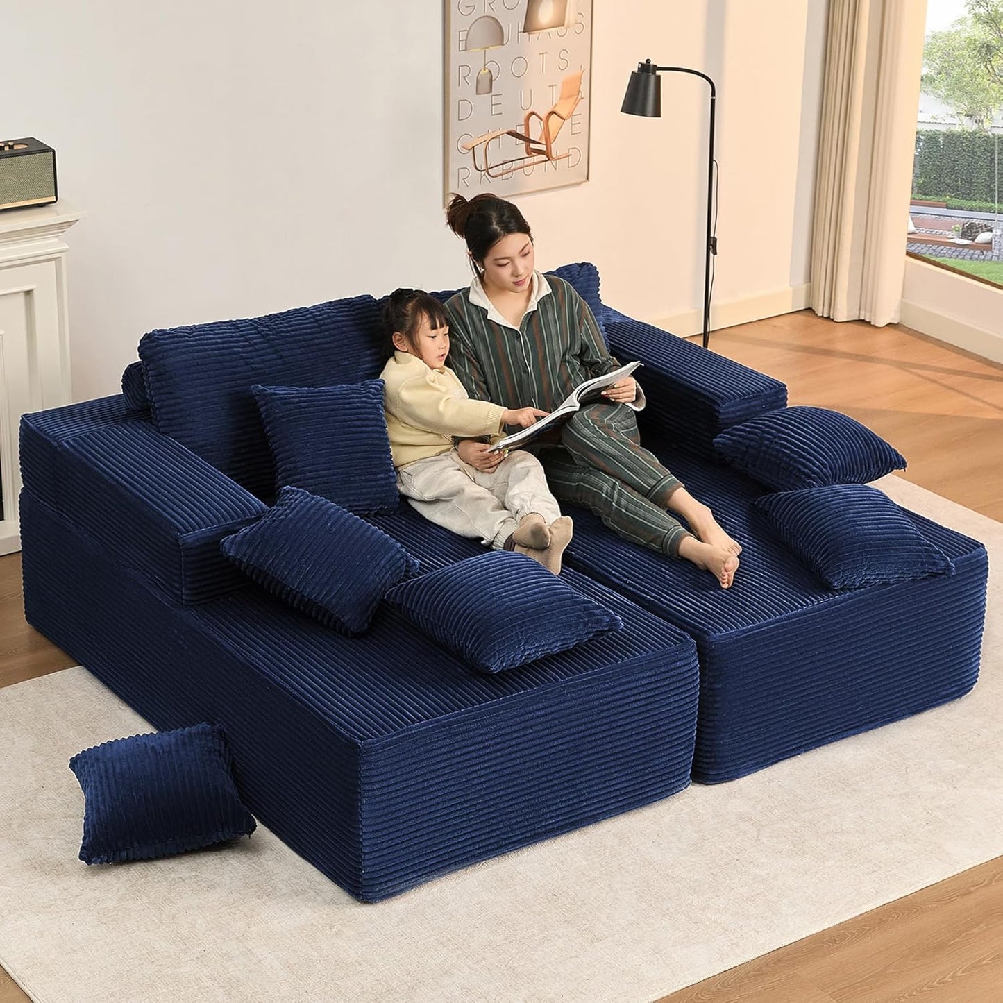 107" Boneless Couch with Deep Seat Cloud Sectional Couch for Living Room