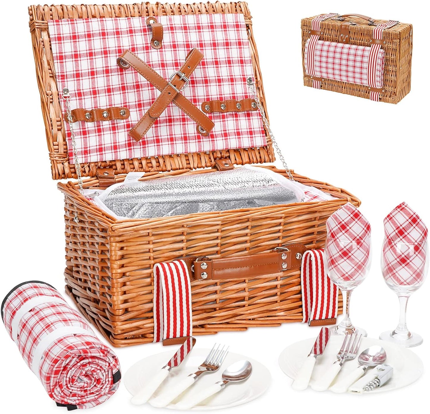 19Pcs Picnic Basket for 2 with Blanket