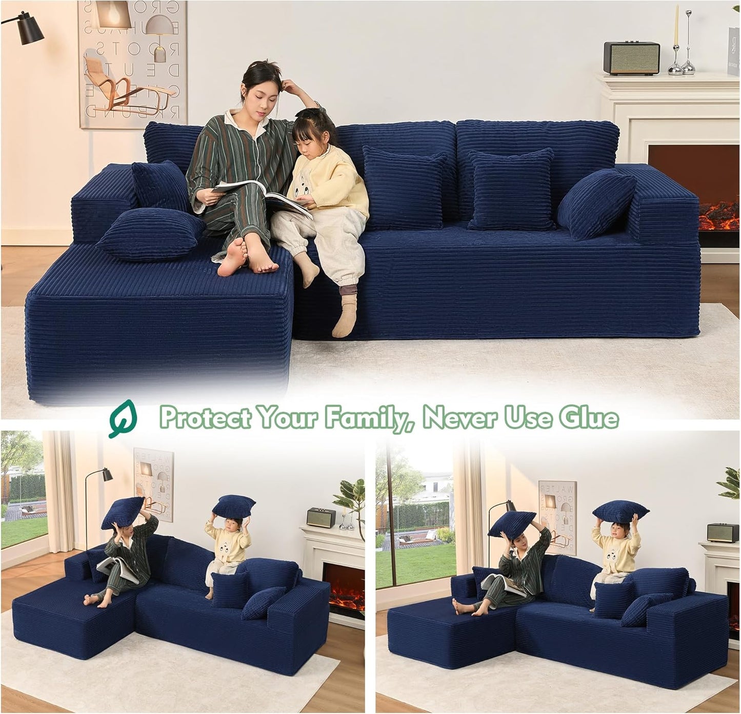107" Boneless Couch with Deep Seat Cloud Sectional Couch for Living Room