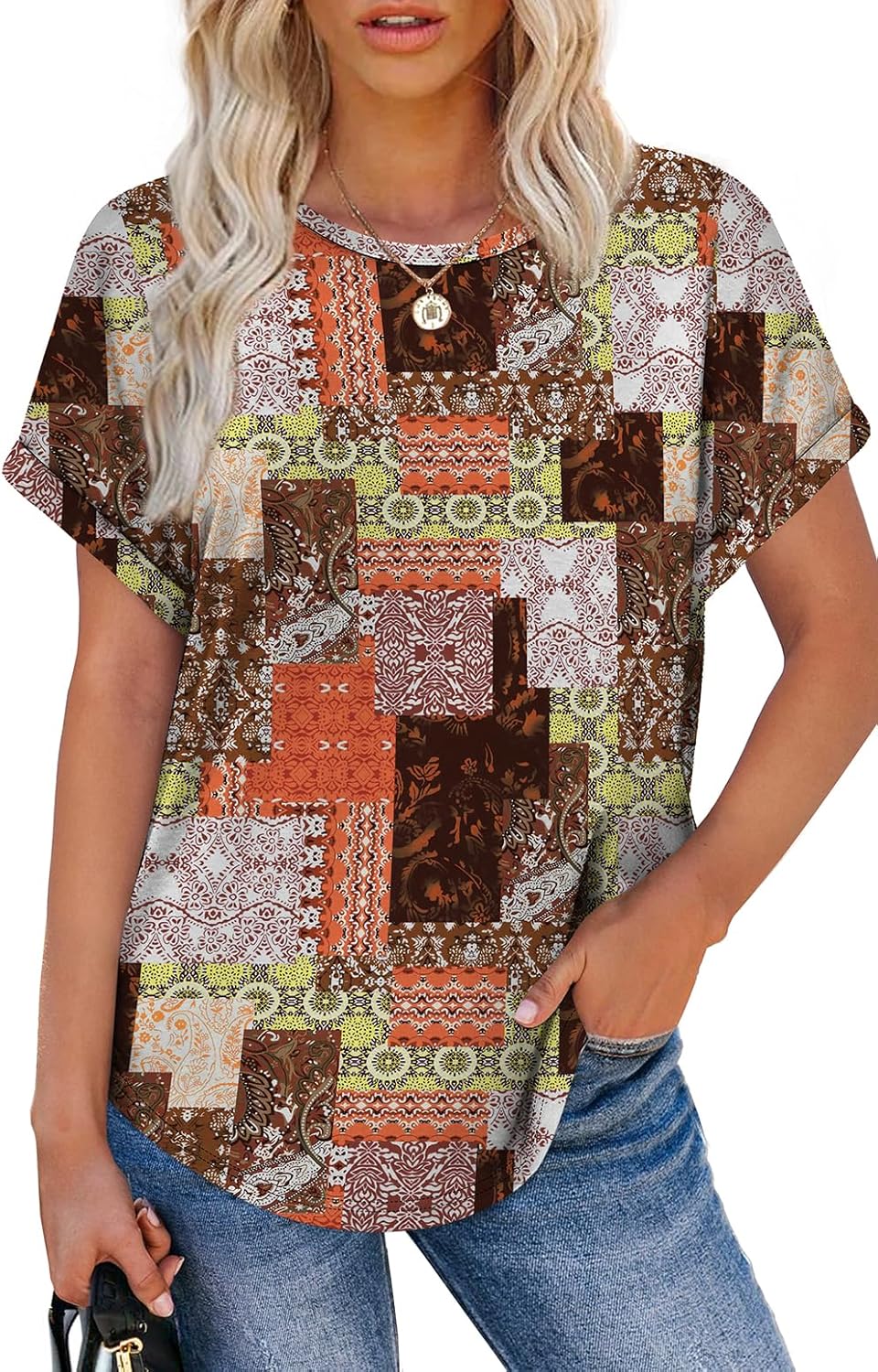 Womens T Shirts Crew Neck Rolled Short Sleeve Basic Summer Tees Curved Hem