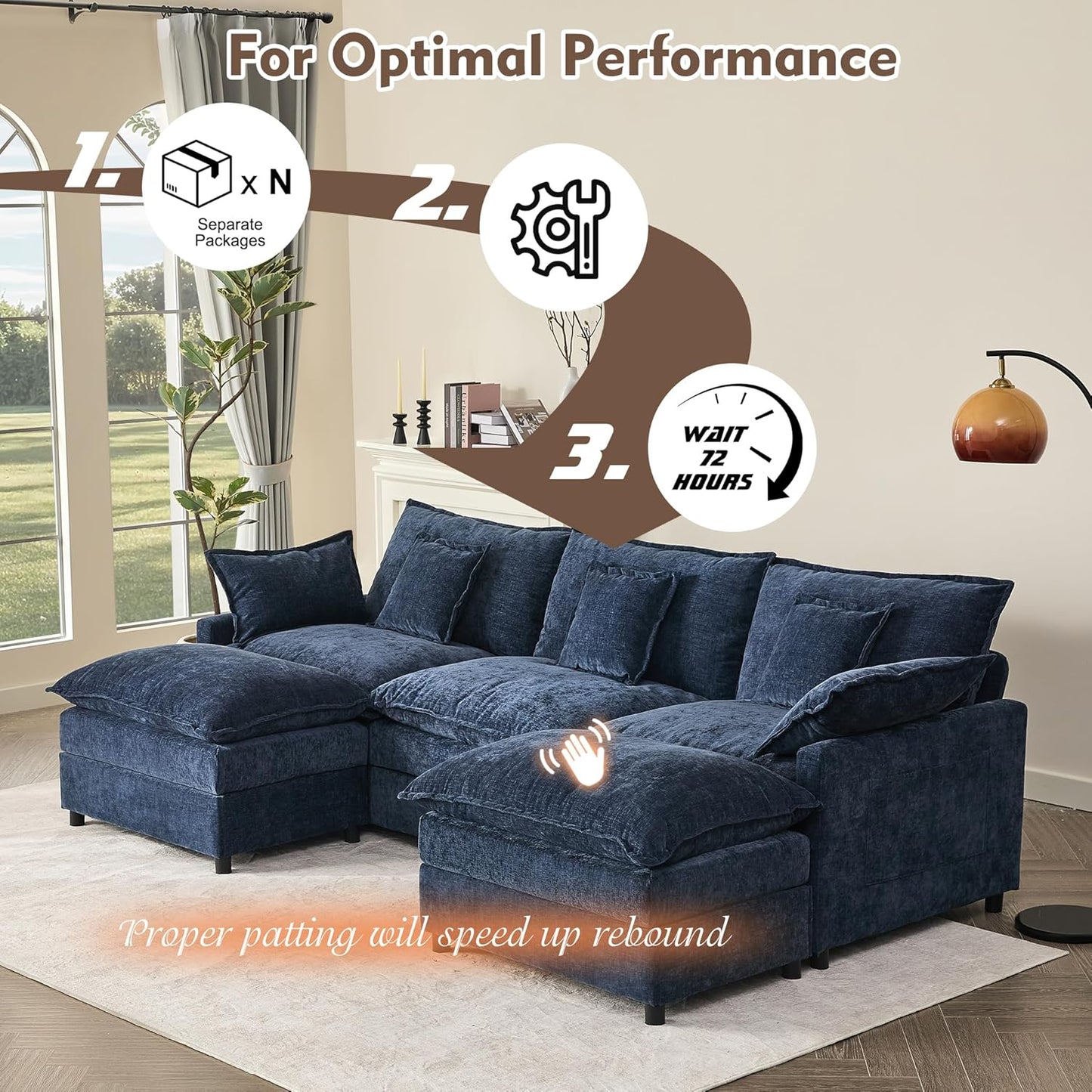 108" U Shaped Couch Modular Sectional Sofa