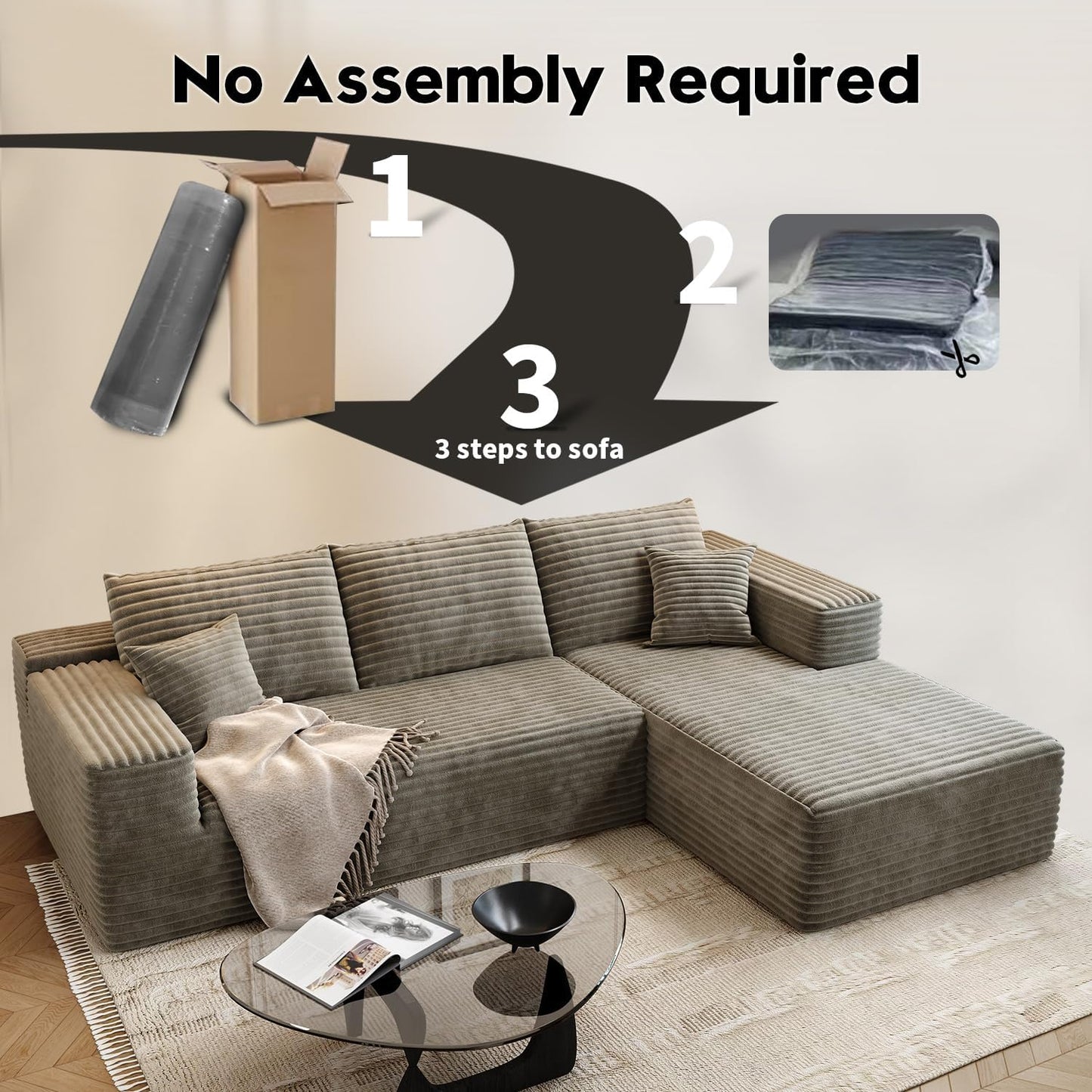 107.5" Cloud Modular Sectional Sofa with 1 Ottoman