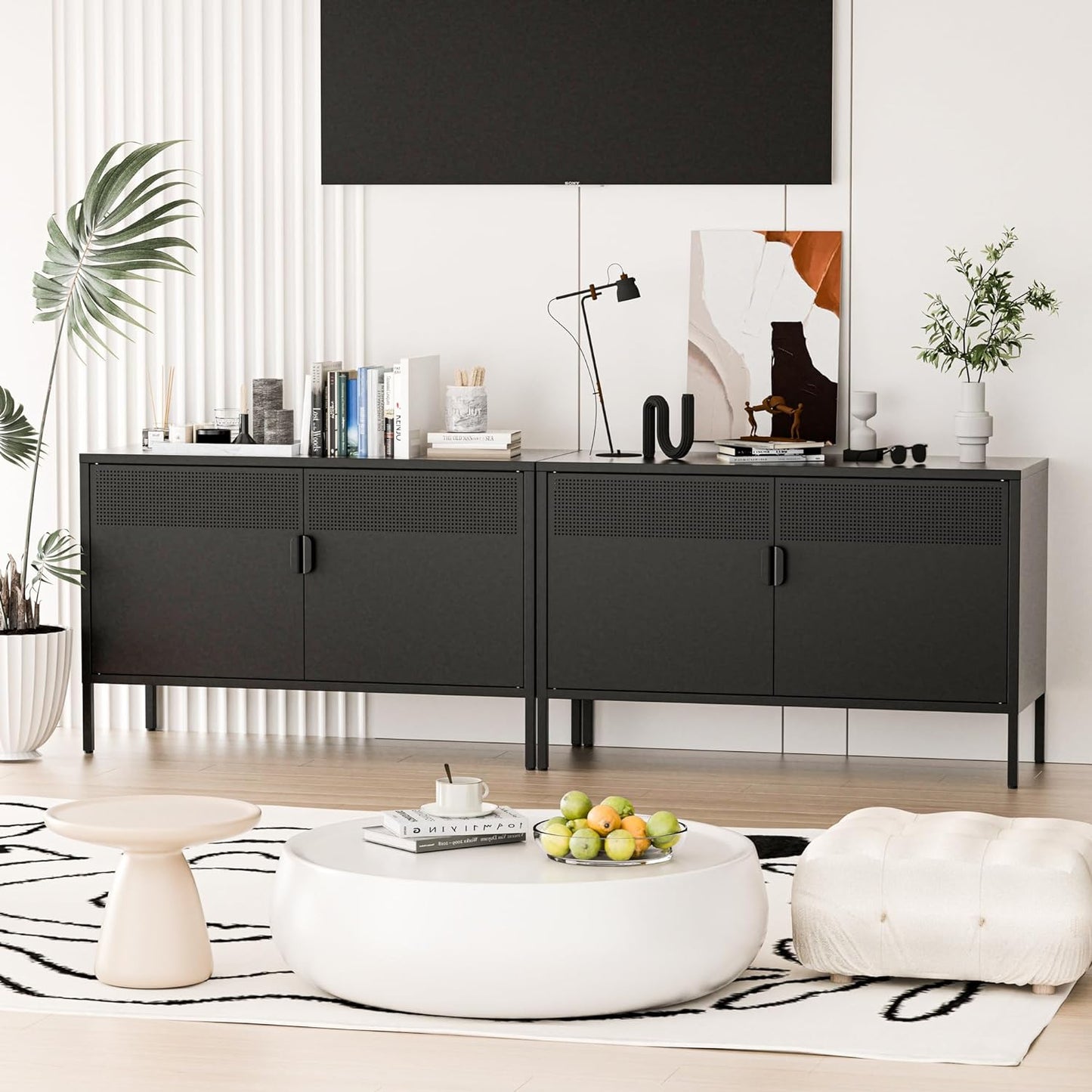 2 Door Storage Sideboard Metal Storage Cabinet with 2 Adjustable Shelf