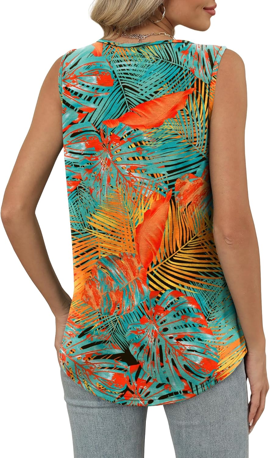 Womens V Neck Tank Top Loose Fit Sleeveless Summer Shirt Ruched Tees and Tanks with Curved Hem