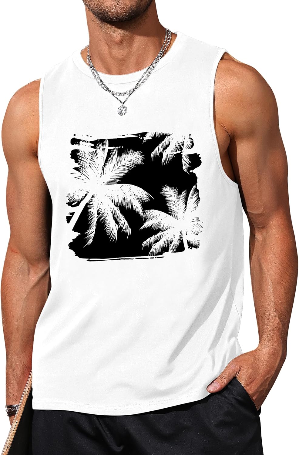 Mens Tank Tops Beach Summer Sleeveless Shirts Graphic Palm Tree Vacation