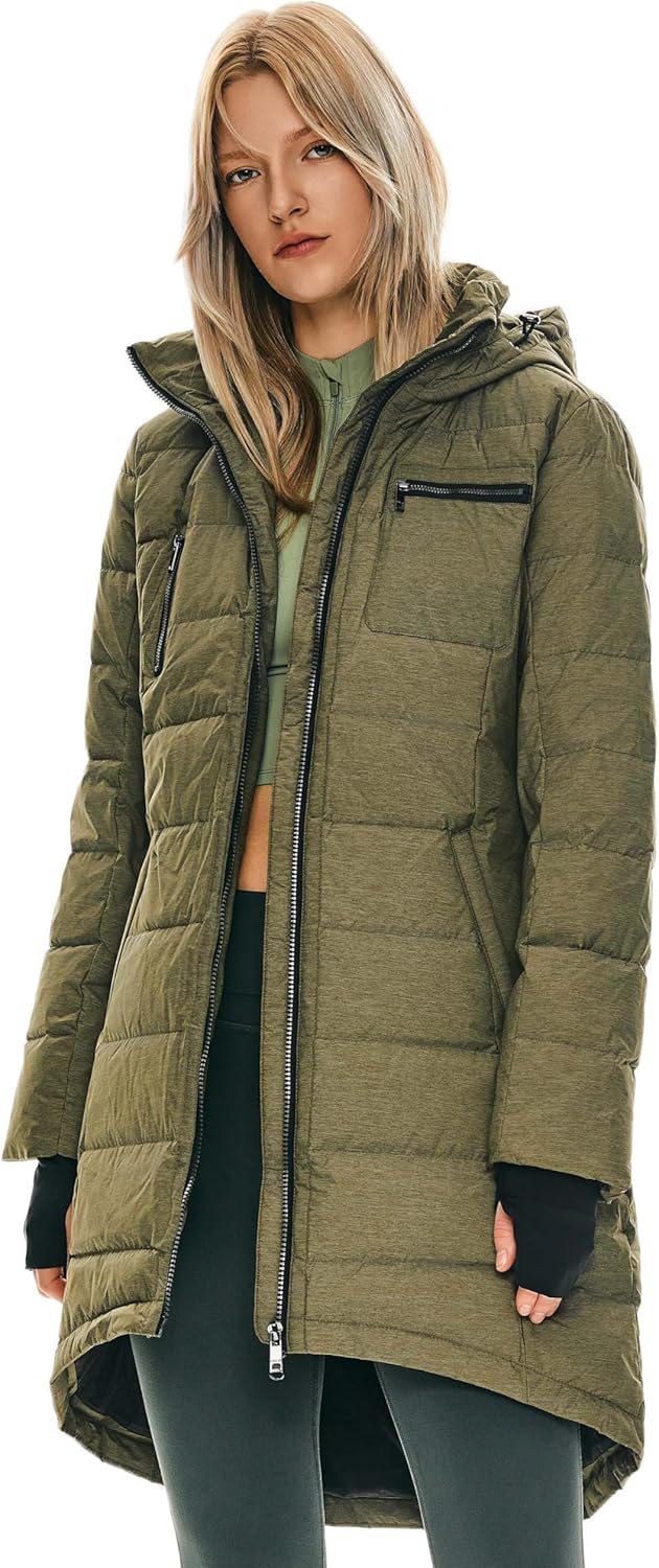 Womens Long Winter Down Jacket Hooded Quilted Puffer Coat Slim Fit Warm Outerwear