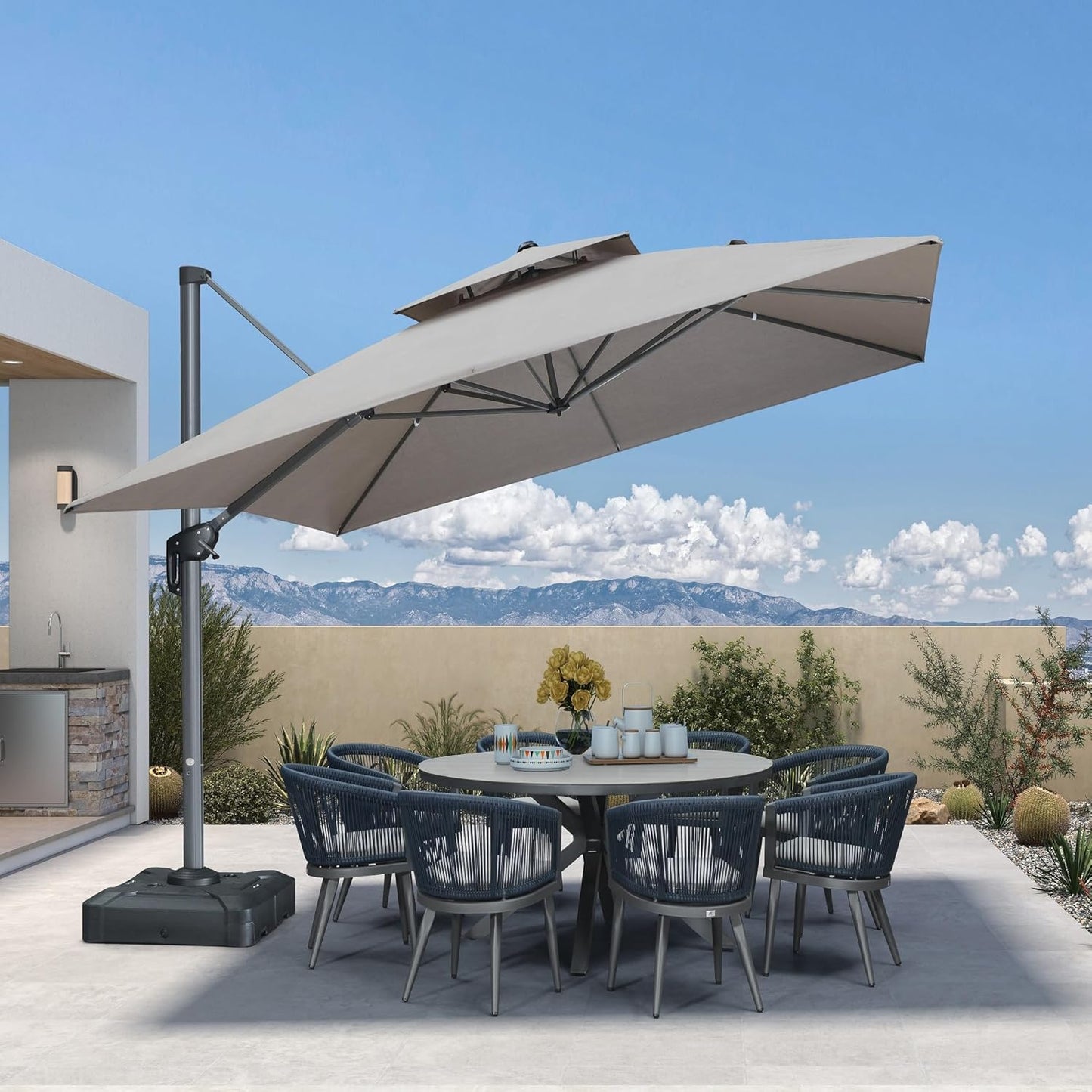 12ft Patio Umbrella with Base Large Outdoor Square Umbrella