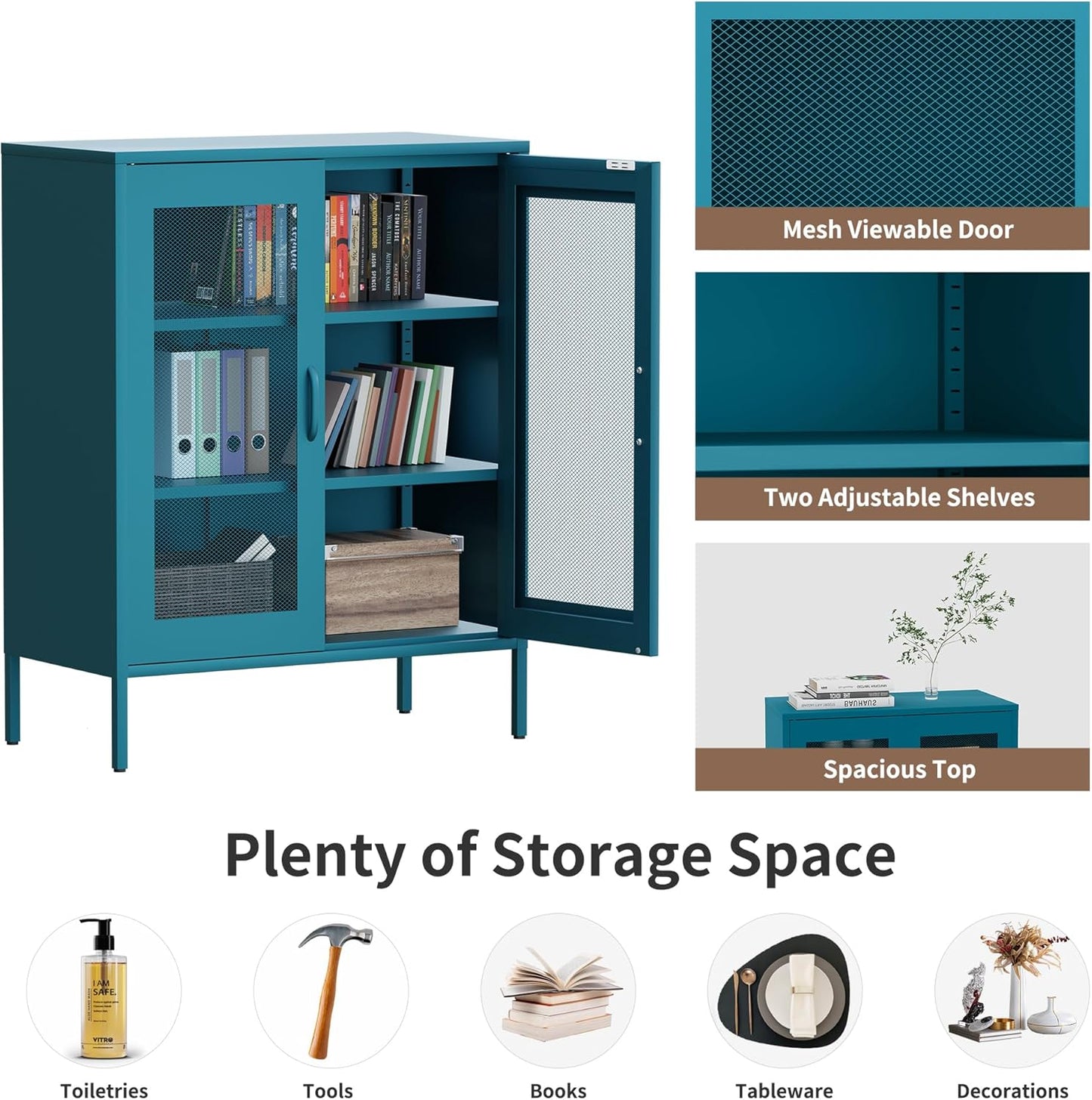 2 Door Storage Sideboard Metal Storage Cabinet with 2 Adjustable Shelf