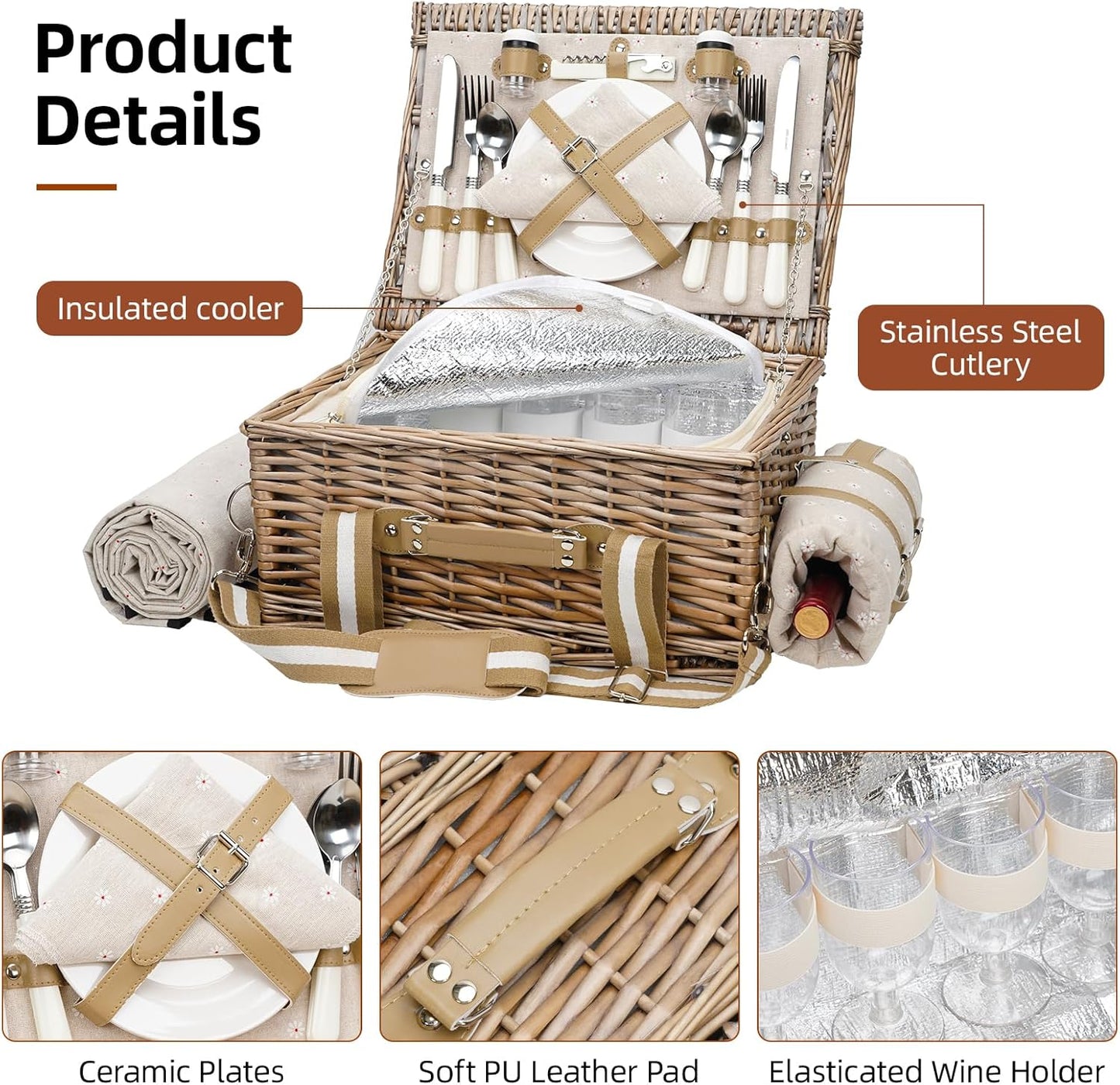 19Pcs Picnic Basket for 2 with Blanket