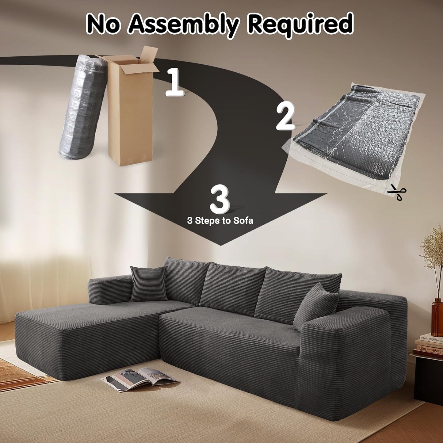 104" Cloud Sectional Couch with L-Shape Chaise