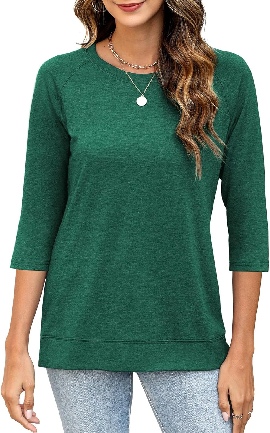 3/4 Sleeve Crew Neck Shirts Loose Fit Tunic Blouses Summer Tees