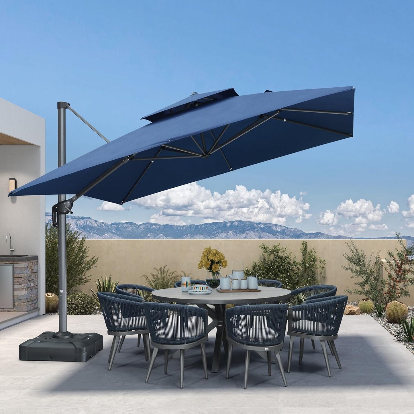 12ft Patio Umbrella with Base Large Outdoor Square Umbrella