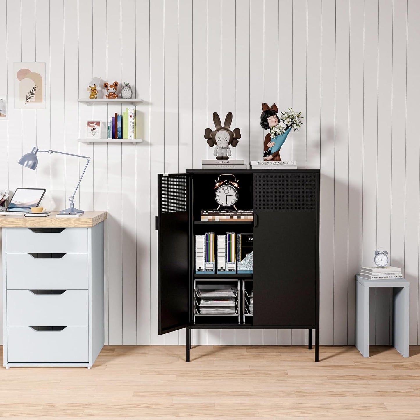 2 Door Storage Sideboard Metal Storage Cabinet with 2 Adjustable Shelf