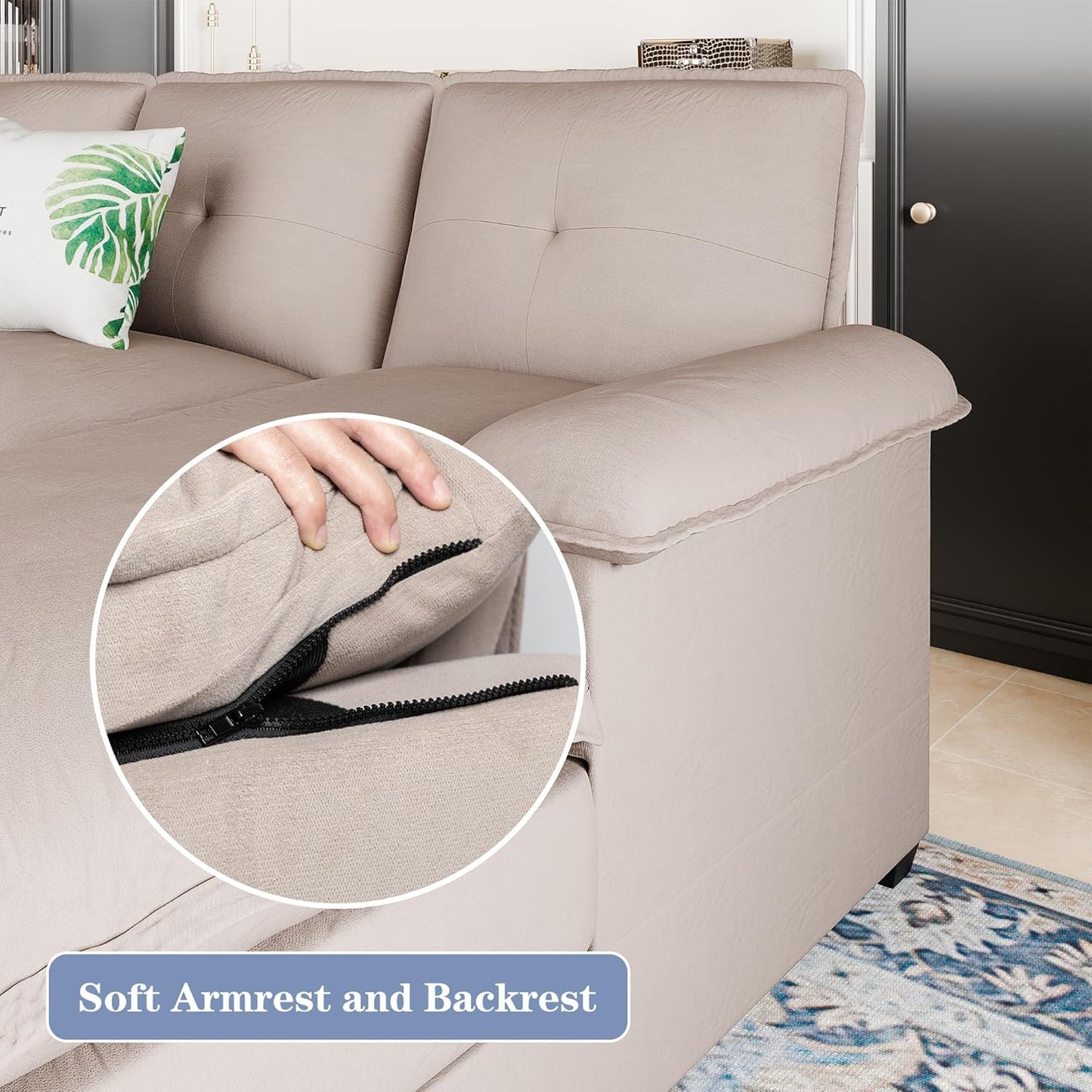 110 Inch U Shaped Sectional Sofa with Double Chaise Black