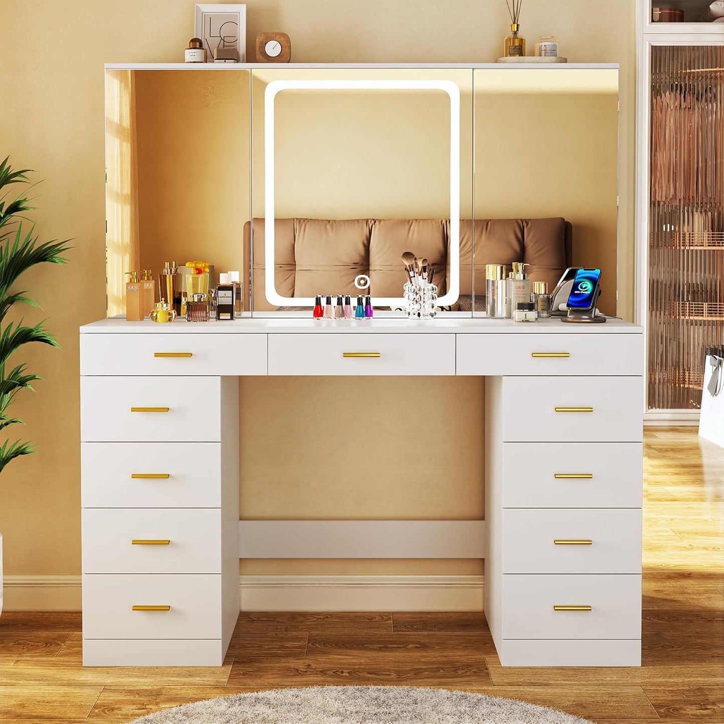 Vanity Desk with Mirror and Lights 39.3in Makeup Vanity with Large Mirror