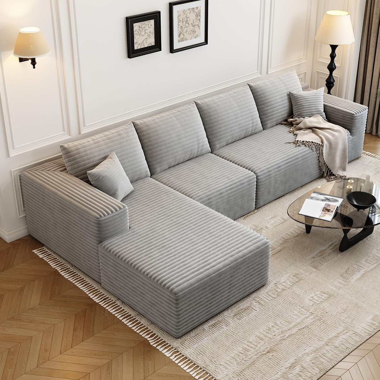 107.5" Cloud Modular Sectional Sofa with 1 Ottoman