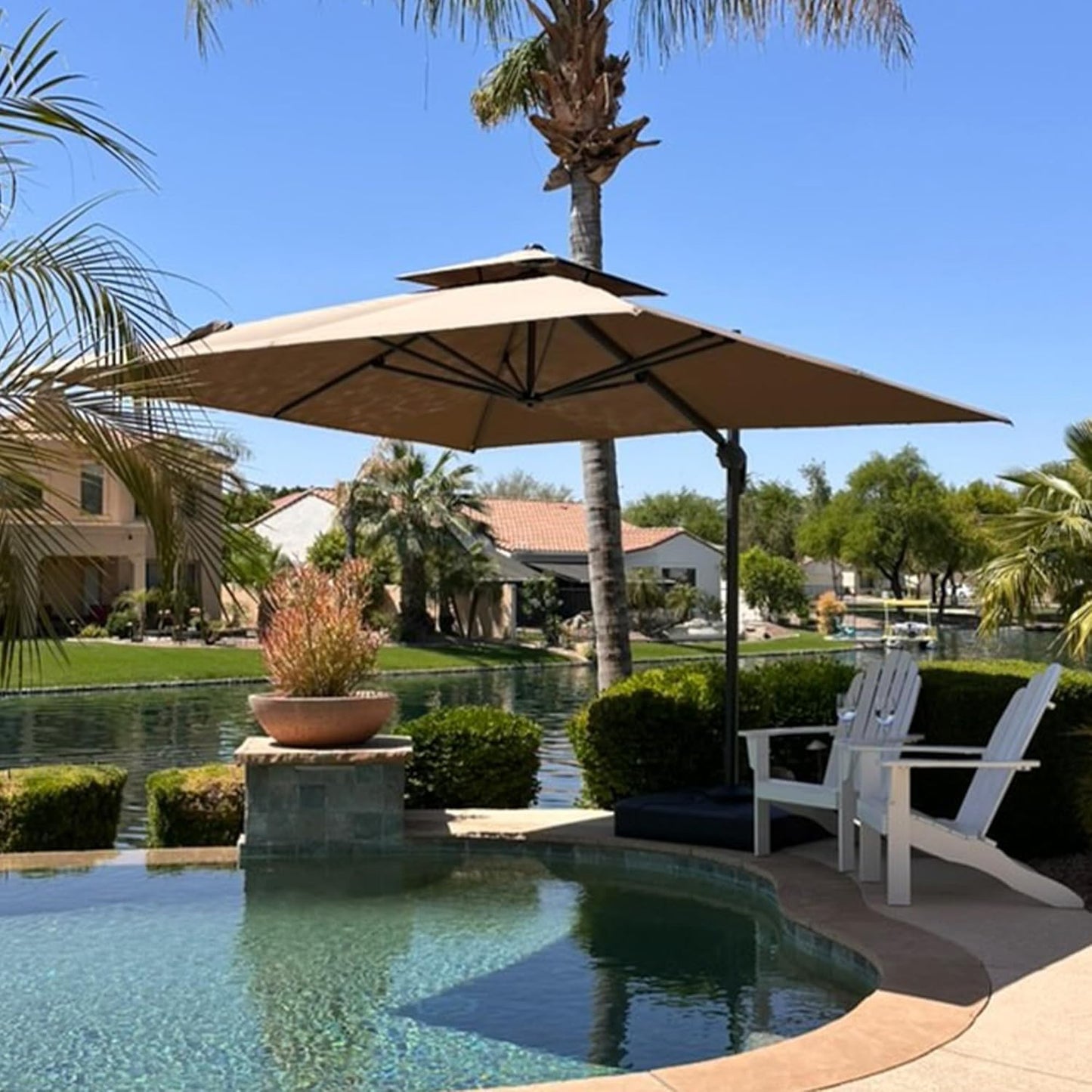12ft Patio Umbrella with Base Large Outdoor Square Umbrella