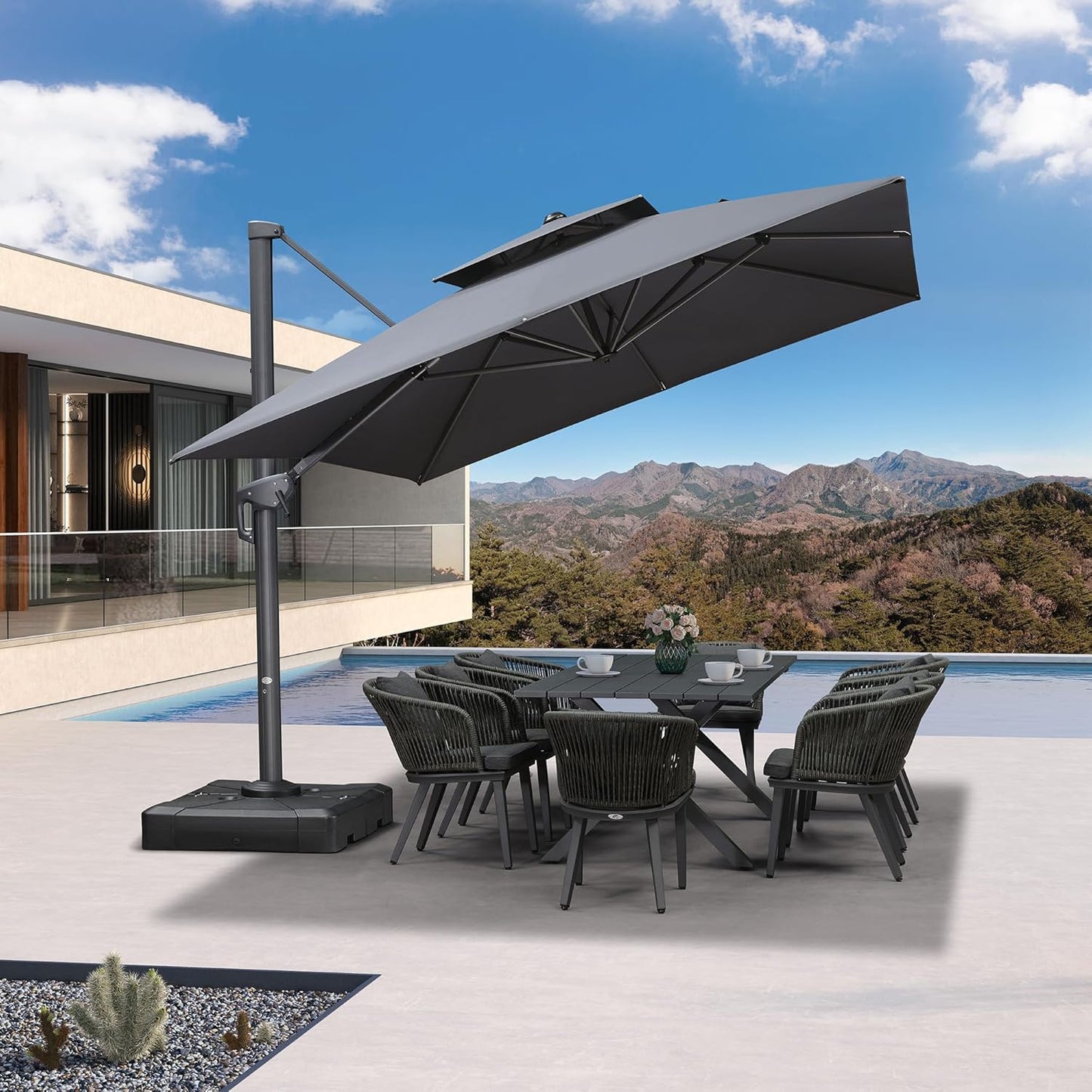 12ft Patio Umbrella with Base Large Outdoor Square Umbrella