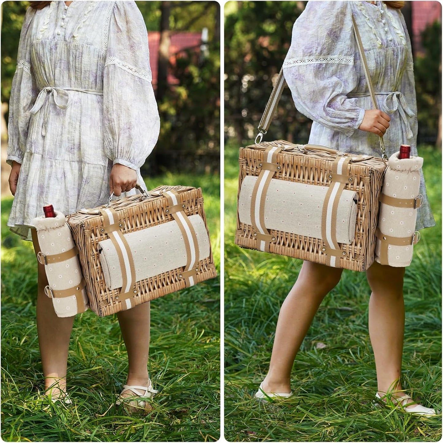 19Pcs Picnic Basket for 2 with Blanket