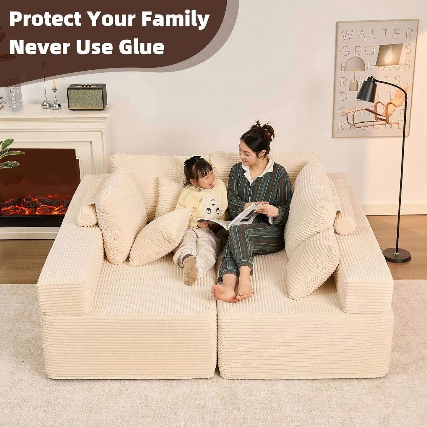 107" Boneless Couch with Deep Seat Cloud Sectional Couch for Living Room