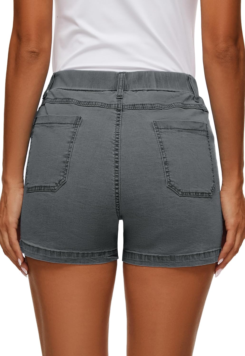 Womens Jean Shorts High Waisted Summer Cotton Elastic Waist Denim Shorts with Pockets