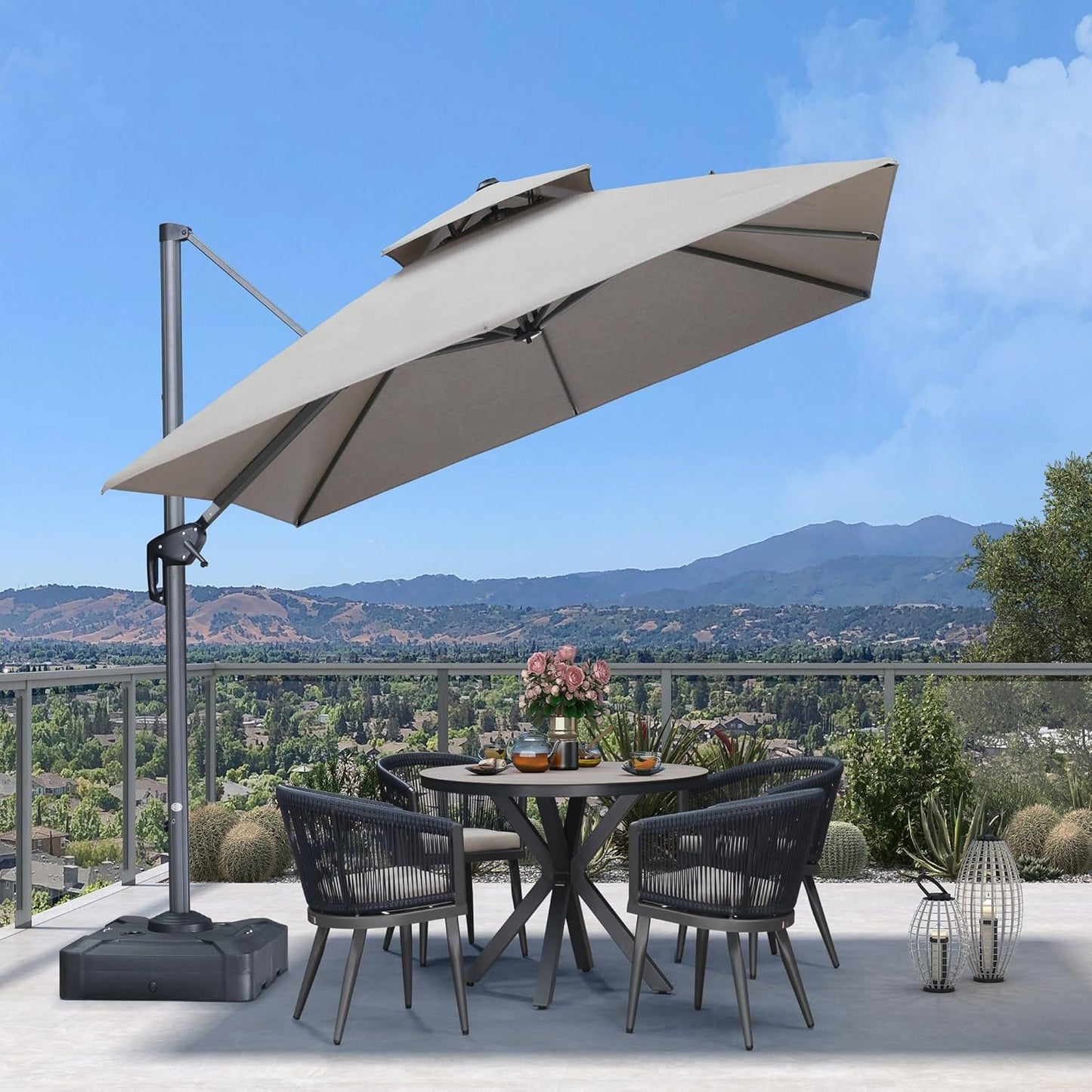 12ft Patio Umbrella with Base Large Outdoor Square Umbrella
