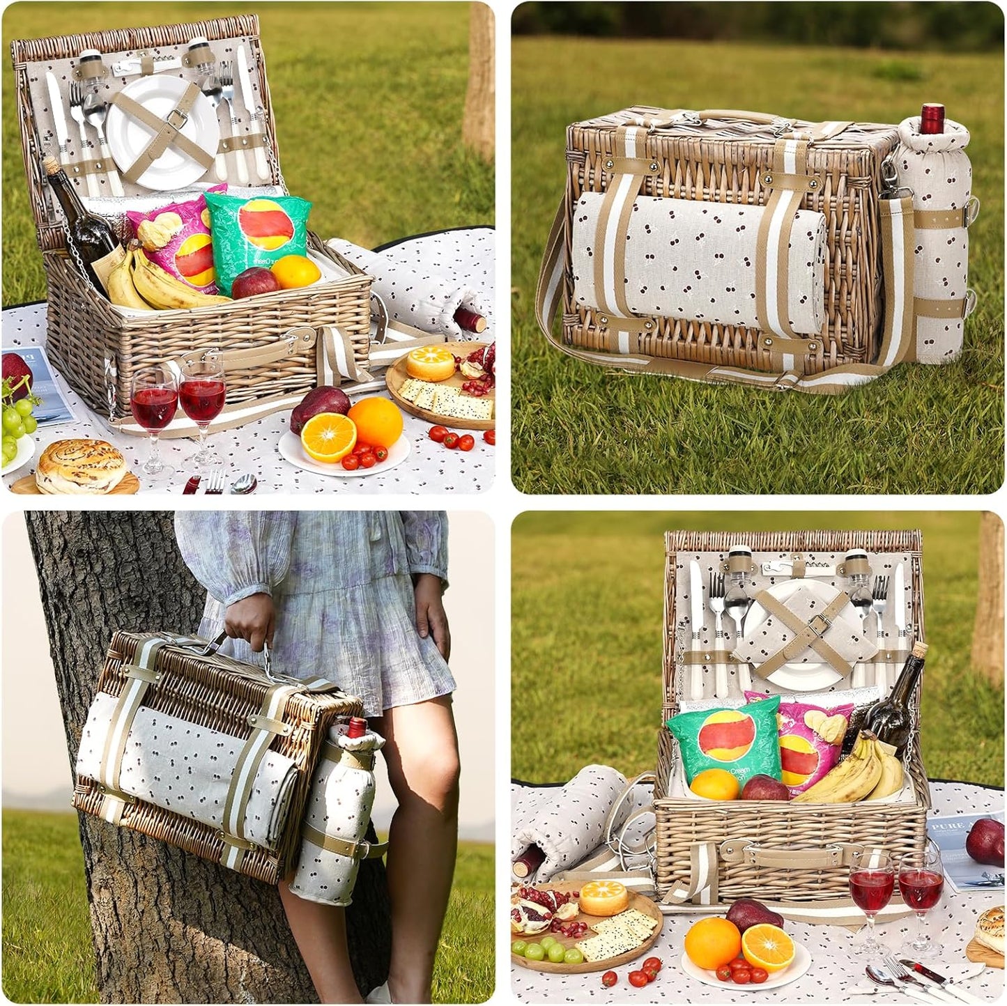 19Pcs Picnic Basket for 2 with Blanket