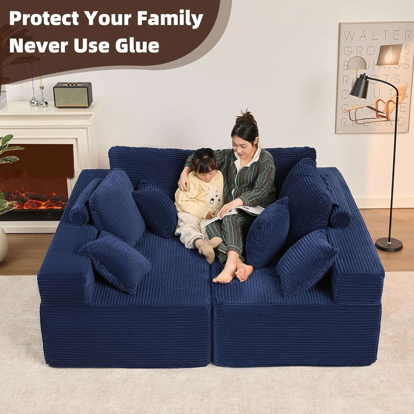 107" Boneless Couch with Deep Seat Cloud Sectional Couch for Living Room